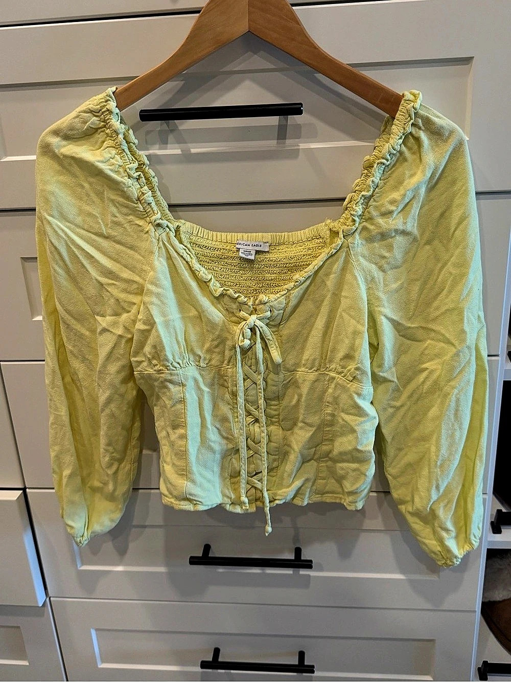 American Eagle Yellow Cropped Blouse